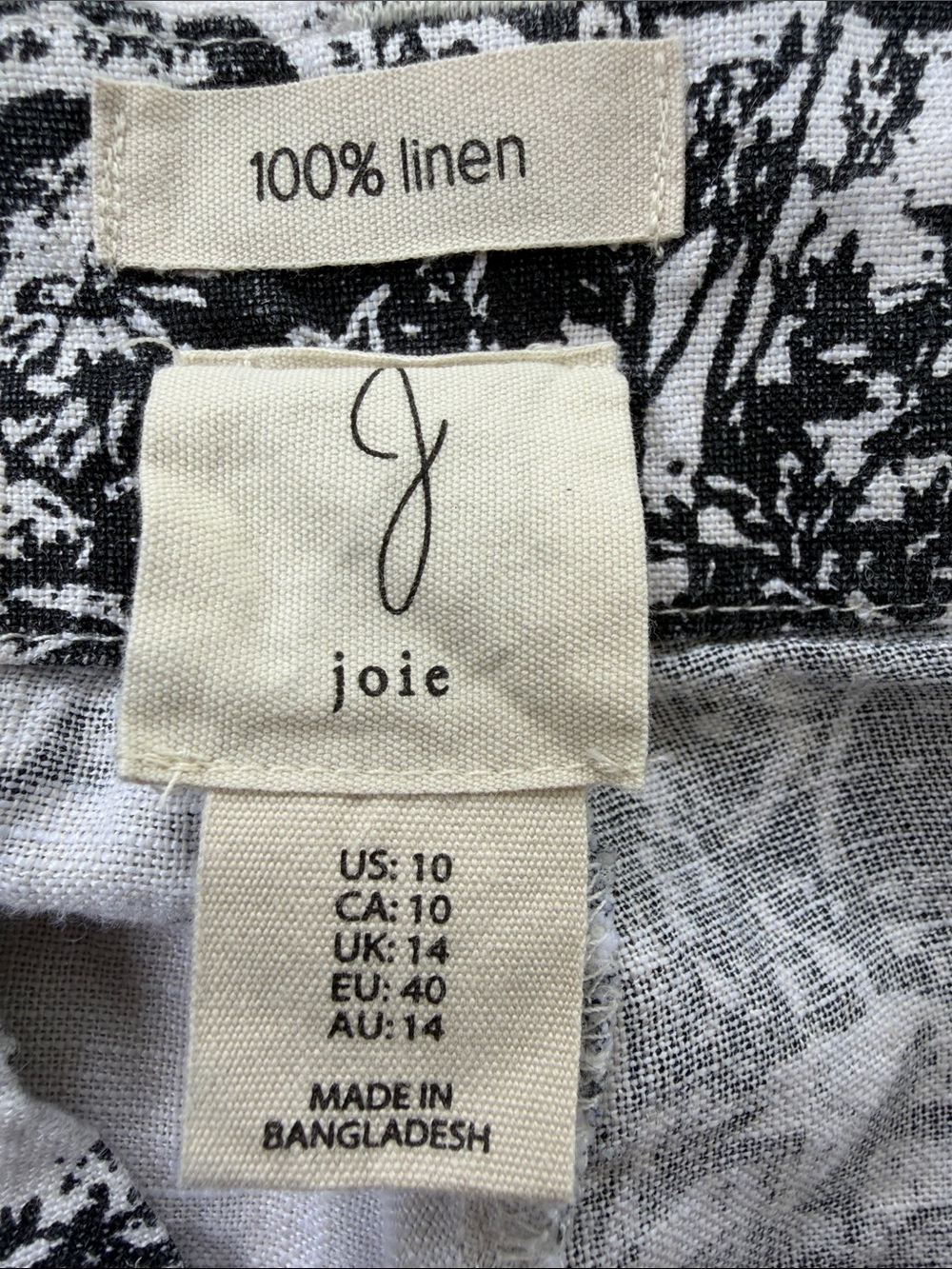 Joie 100% Linen Wide Leg Pants Black White Toile Print Relaxed Coastal Size 10 - Picture 5 of 5